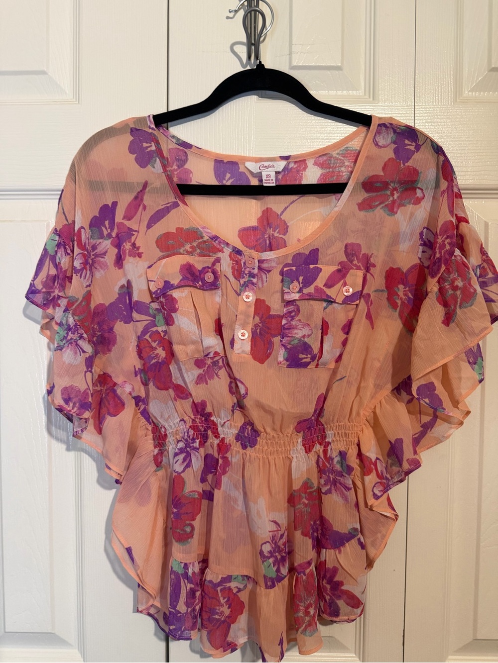 Candie's Peach Floral Flutter Peplum Blouse